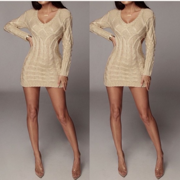 JLUXLABEL Dresses & Skirts - Jluxlabel Tan Cut Out  Sweater Dress